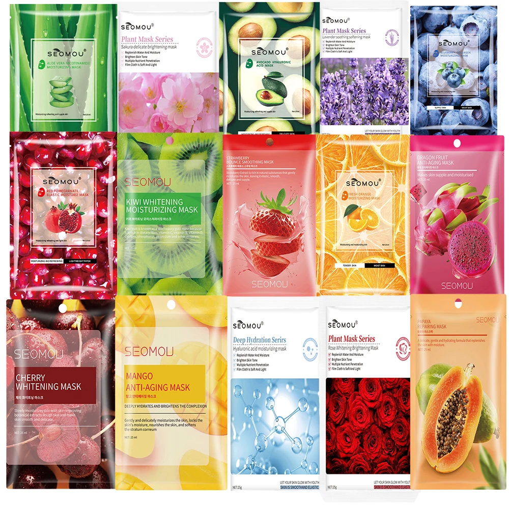 1PCS Fruit Face Sheet Mask Red Pomegranate Avocado Botanical Beauty Facial Mask Lavender Hyaluronic Mascarilla Faciales SkinCare