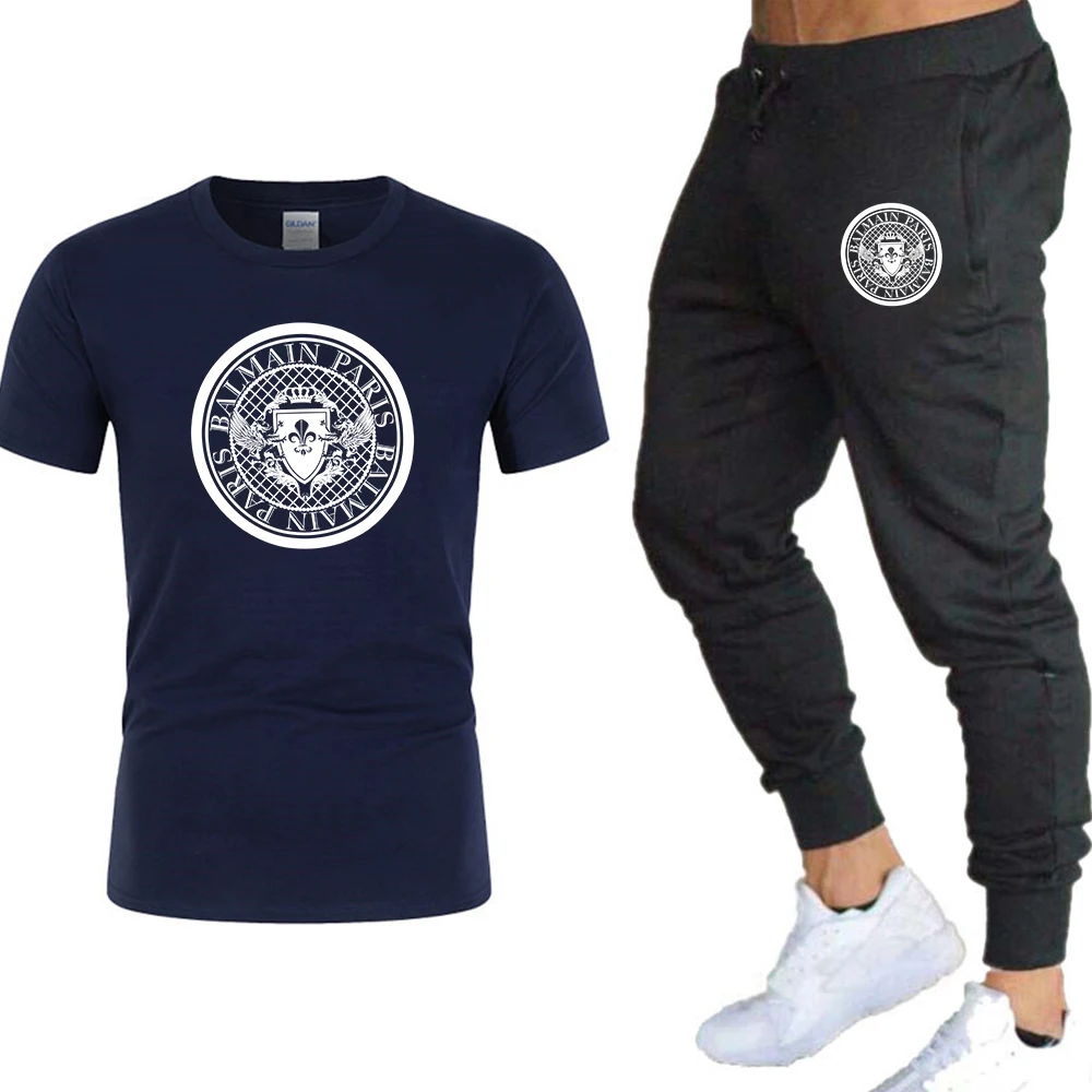

Hot Selling OutwearSummer Men's Cotton Shirt+Pant Fitness Short Sleeved Outfit Jogger Tracksuits for Man Hip-hop Sportswear Suit