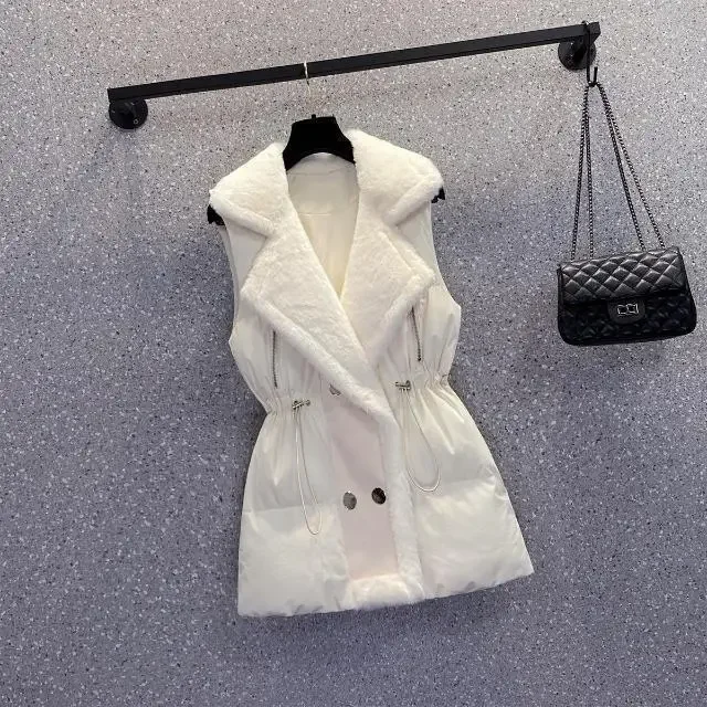 Зимнее белое пальто на утином пуху женский свободный теплый хлопковый жилет