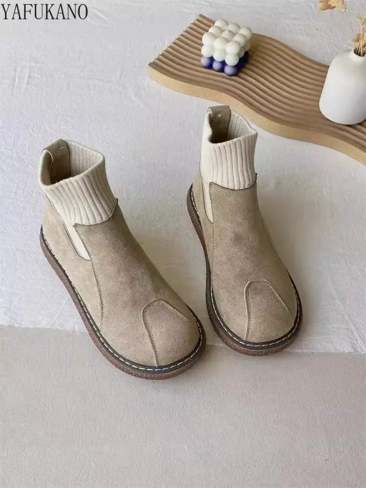 Mori Girl College Style Big Head Shoes Женские короткие сапоги Замшевые зимние плюшевые хлопковые