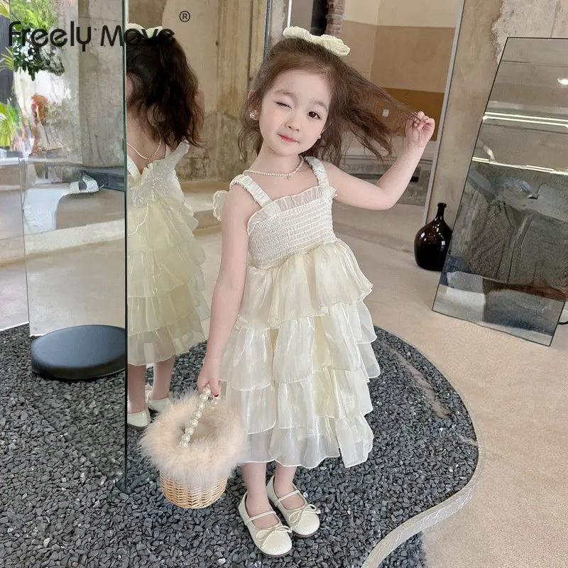 

New Summer Girls Dress Tulle Sleeveless Cake Dress Birthday Party Toddler Children Tutu Princess Dresses Kids Clothing