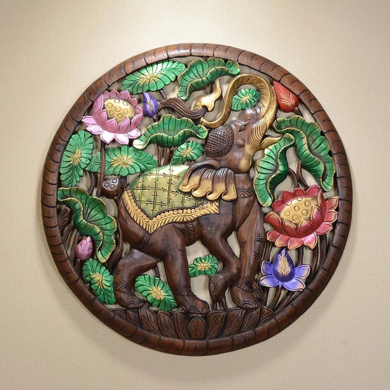 

Wooden Craftwork 90cm round Teak Carved Board Wall Decoration Pendant