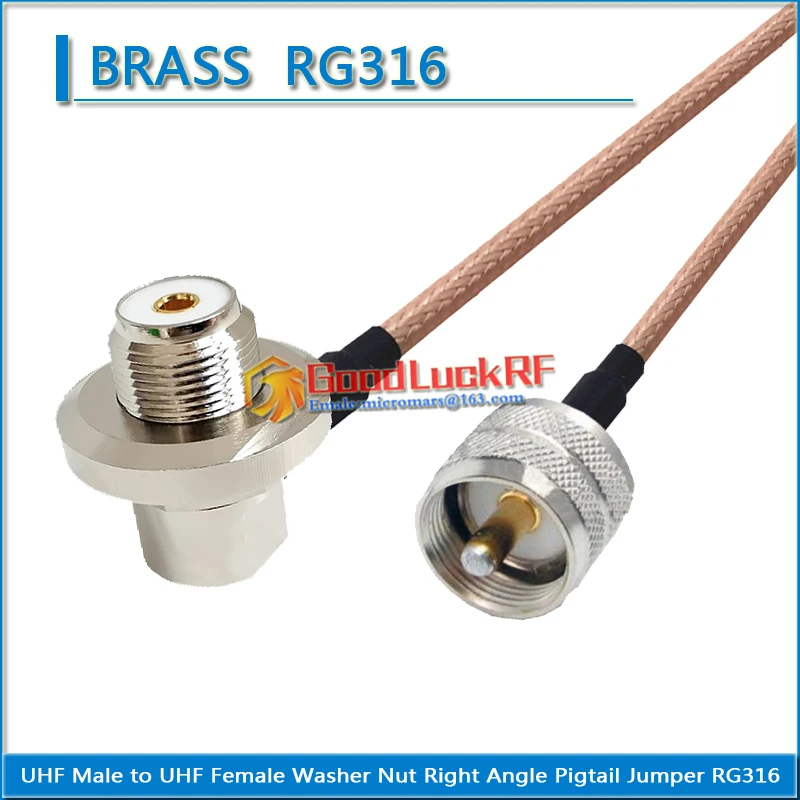 

Dual PL259 SO239 PL-259 SO-239 UHF Female Washer Nut Right Angle 90 Degree to UHF Male Pigtail Jumper RG316 extend Cable