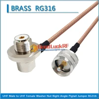 dual pl259 so239 pl 259 so 239 uhf female washer nut right angle 90 degree to uhf male pigtail jumper rg316 extend cable
