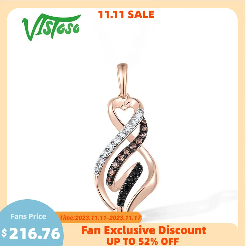 

VISTOSO Authentic 14K 585 Rose Gold Pendant For Women Sparkling White Brown Black Diamond Elegant Engagement Gifts Fine Jewelry