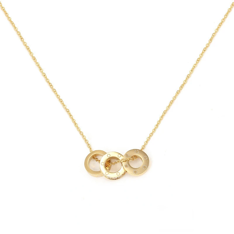 

Best Selling Brand Three Ring Titanium Steel Necklace Women Fashion Chain Personality Stainless Steel Layered Long Necklace