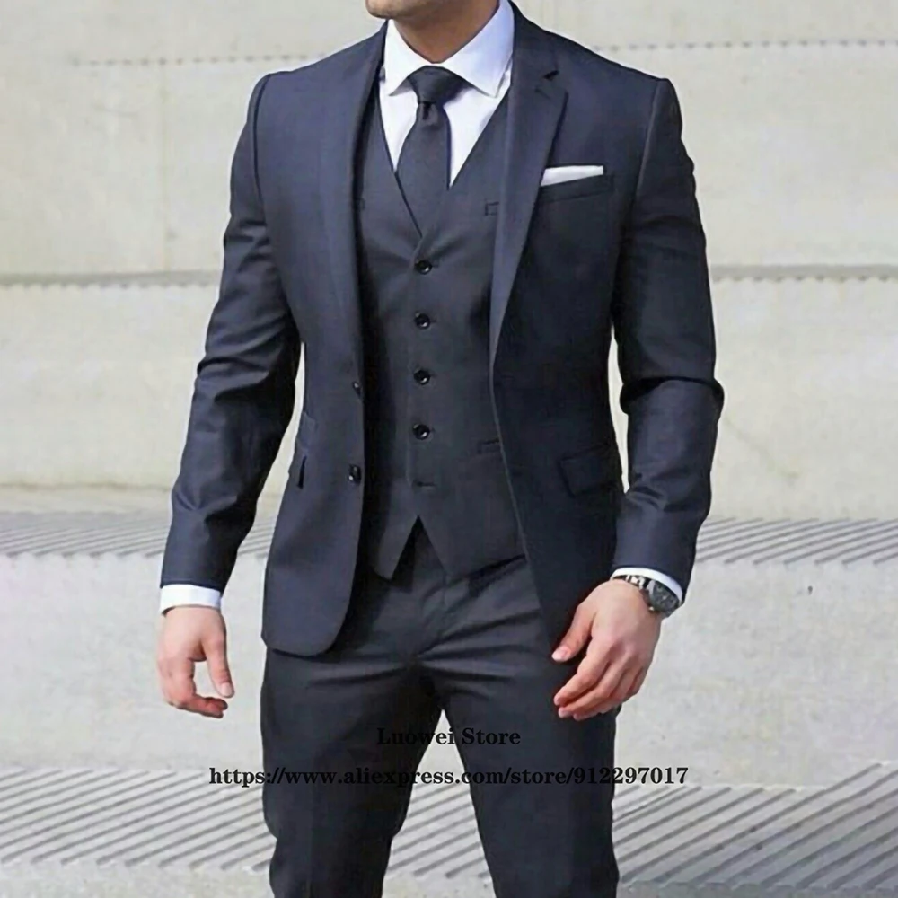 Classic Suits For Men Slim Fit 3 Piece Sets Formal Wedding Groom Prom Tuxedo Male Office Business Blazer (Jacket+Vest+Pants)