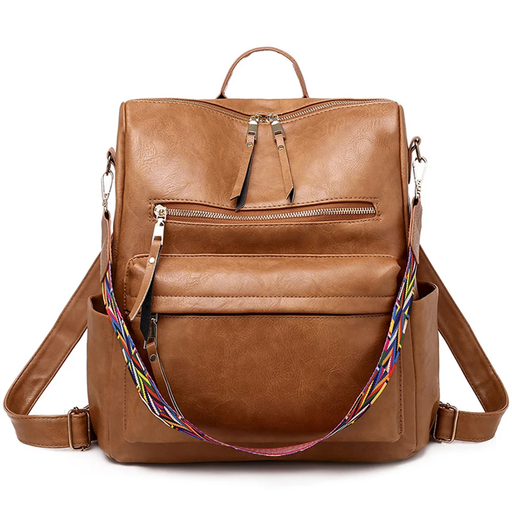 

Women PU Leather Backpacks Female Vintage Vegan Casual Bagpack School Bags Versatile Rucksack Travel Shoulder Bag Satchel