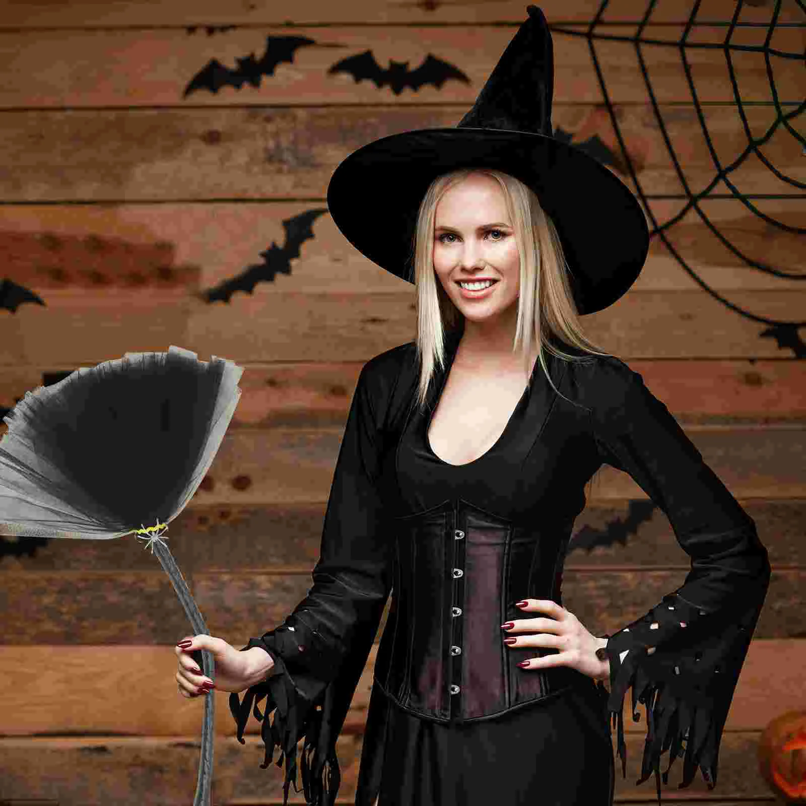 Съемная декоративная метла ведьмы на Хэллоуин (черная) для косплея пластиковая
