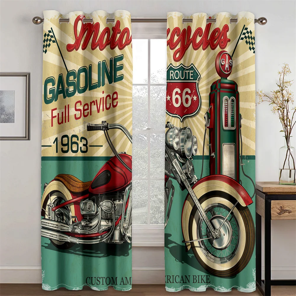 

3D Print Custom Cheap Vintage Route 66 Poster Retro Motorcycle Car Curtain Shading Blackout Bedroom Living Room Hook Decorative