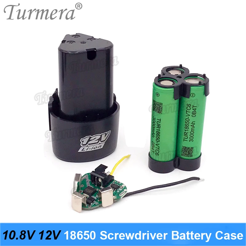 

Turmera 3S 10.8V 12V Screwdriver Drill Battery Case Box with 18650 Hoder Brackets 3S 30A BMS Board for Shura Shrika Replace Use