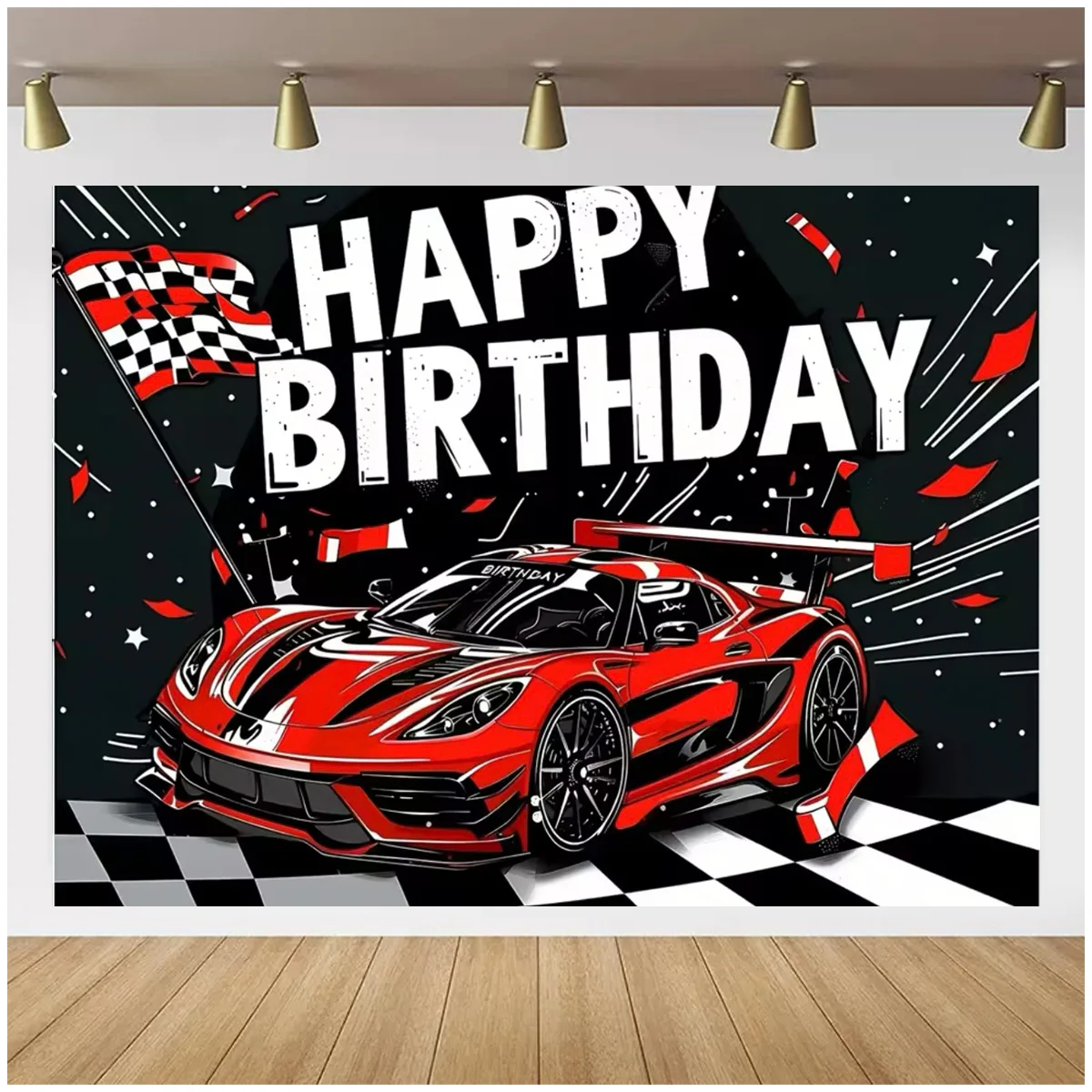 Super sports car racing theme birthday party background happy room decor photography studio props Banner