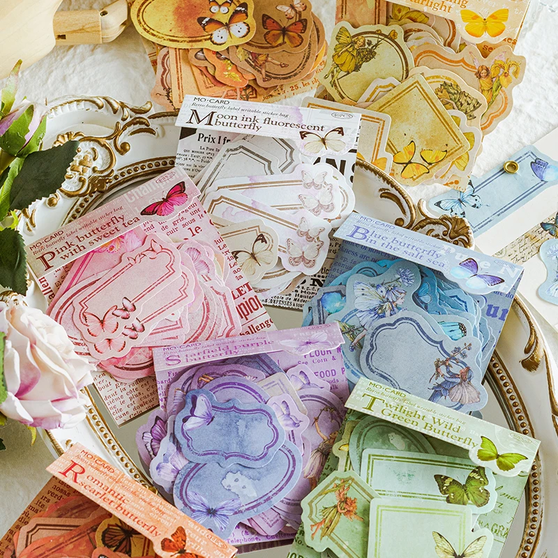

Yoofun 40pcs/pack Vintage Butterflies Stickers with Frame for Collage Junk Journal Scrapbooking DIY Retro Papers