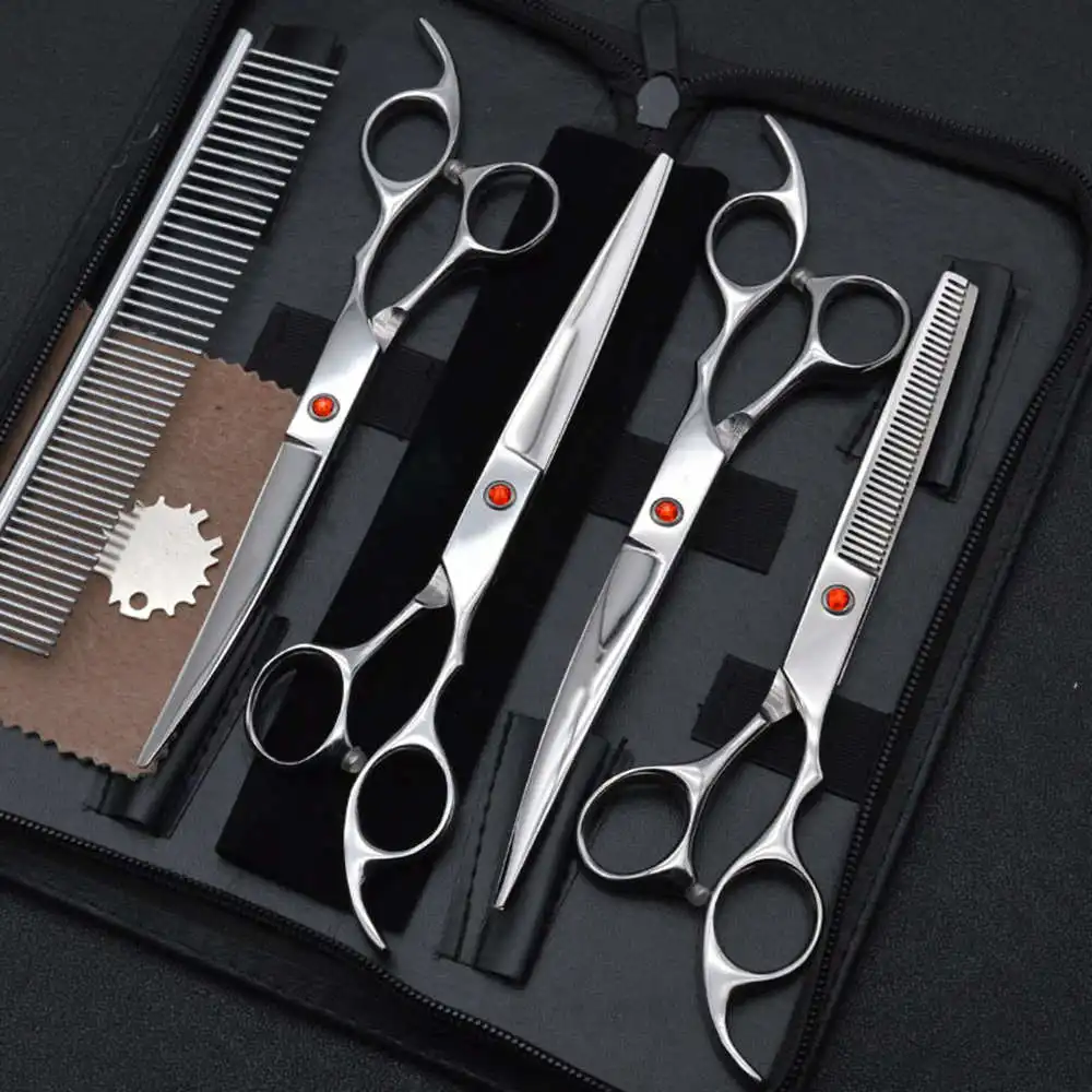 

7 piece set Pet 7.0inch Thinning Scissors Stainless Professional Grooming Shears Steel Dog Clippers Curved Cutting Barber Round