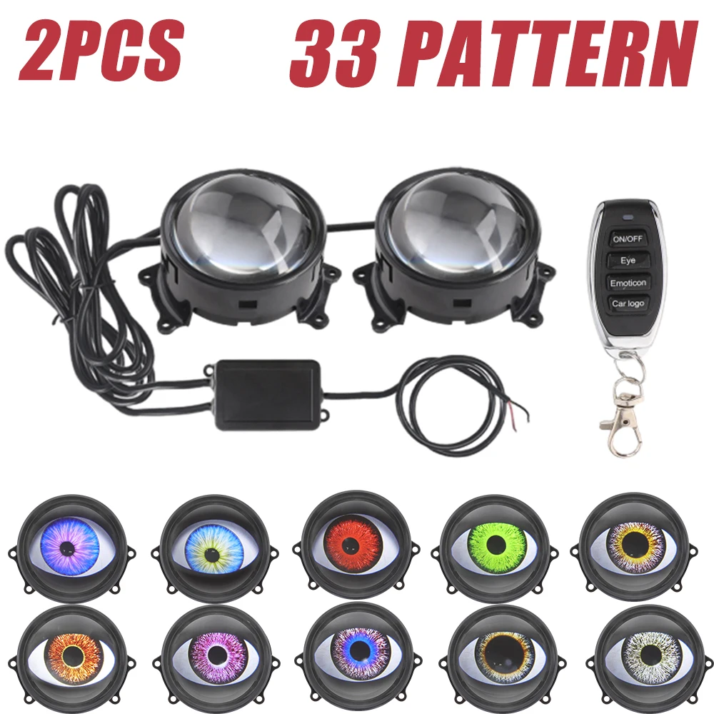 

33 Pattern Car Devil Eyes с беспроводным управлением 12-36 В Динамический светодиодный светильник Demon Eyes 3-дюймовый биосветодиодный проектор Автомобильная фара