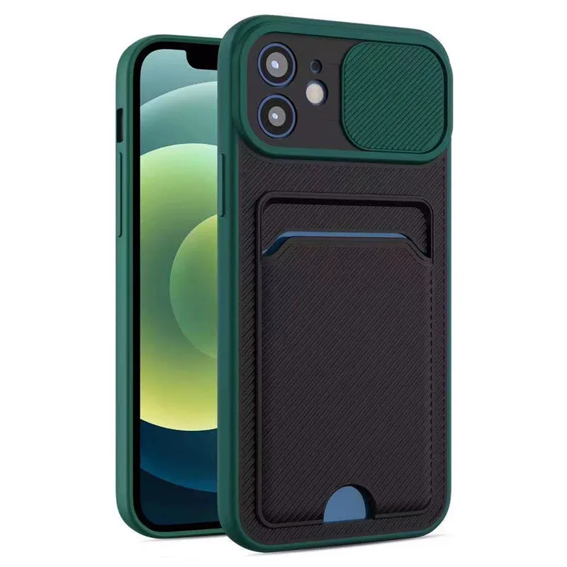 

For iPhone 13 Pro Max Hit Color Push Pull Card Slot Case For iPhone 12 11 Pro Max X XR XS Max 7 8 Plus Shockproof Bumper Cover