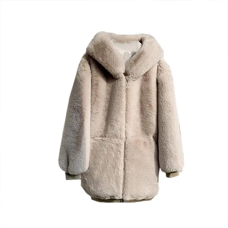 Fur Coat New Women Long Sleeve Winter Fluffy Thick Warm Faux Rabbit Hooded Fur Jacket Coats Black Fashion Outwear High Quality