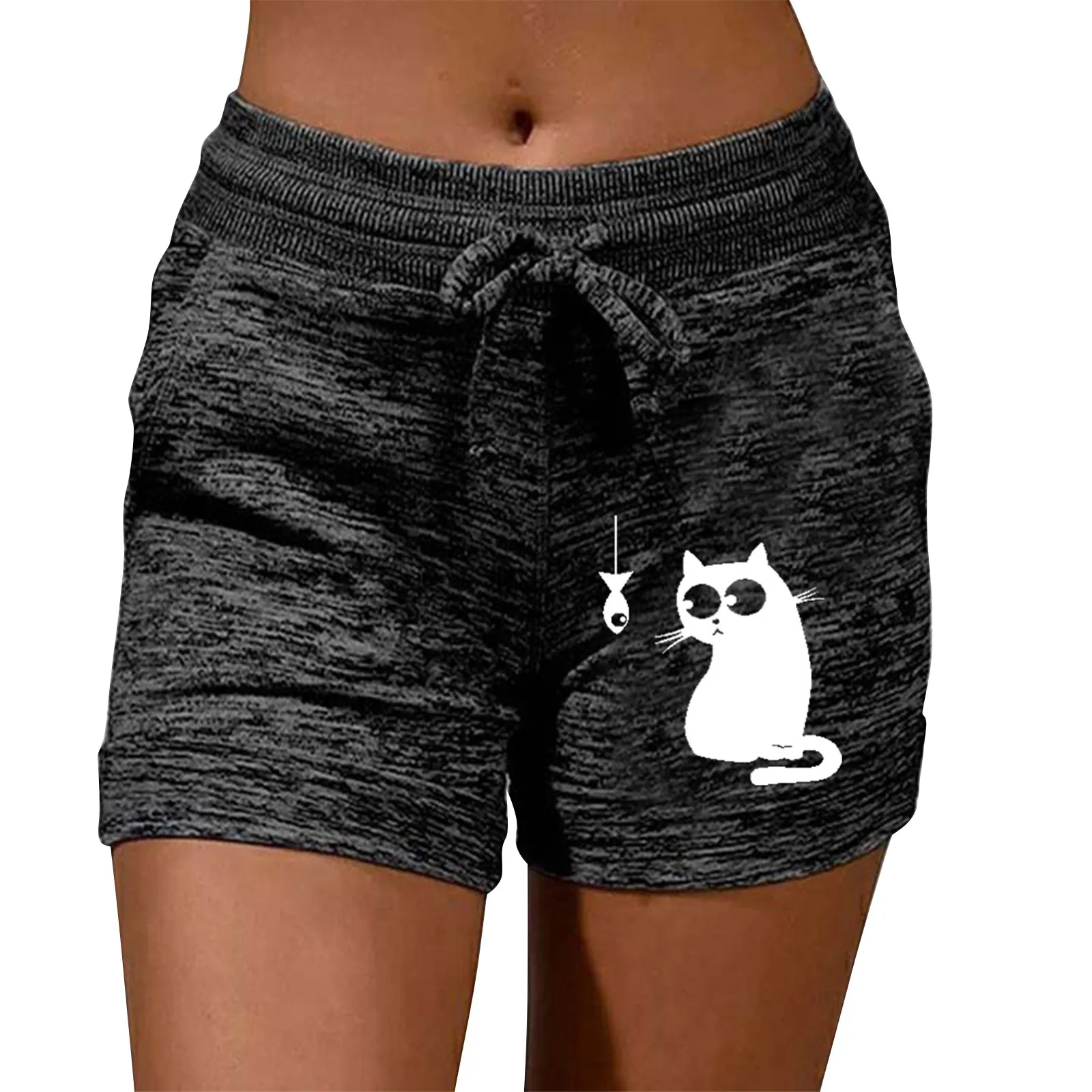 

Summer Women Shorts Back View Funny Cat Print Elastic Casual Sports Quick Drying Fitness Breathable Female Sweatpants Plus Size