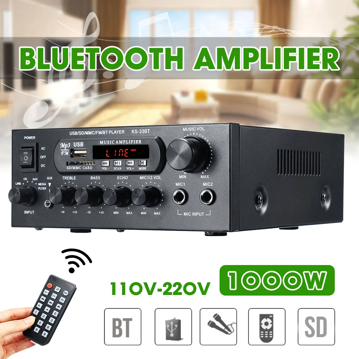 Усилитель мощности звука bluetooth 1000 Вт 800 220 В усилители для домашнего кинотеатра