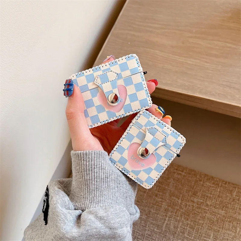 

Simple Plaid Leather Button AirPods 3 Case Apple AirPods 2 Case Cover AirPods Pro Case IPhone Earphone Accessories Air Pod Case