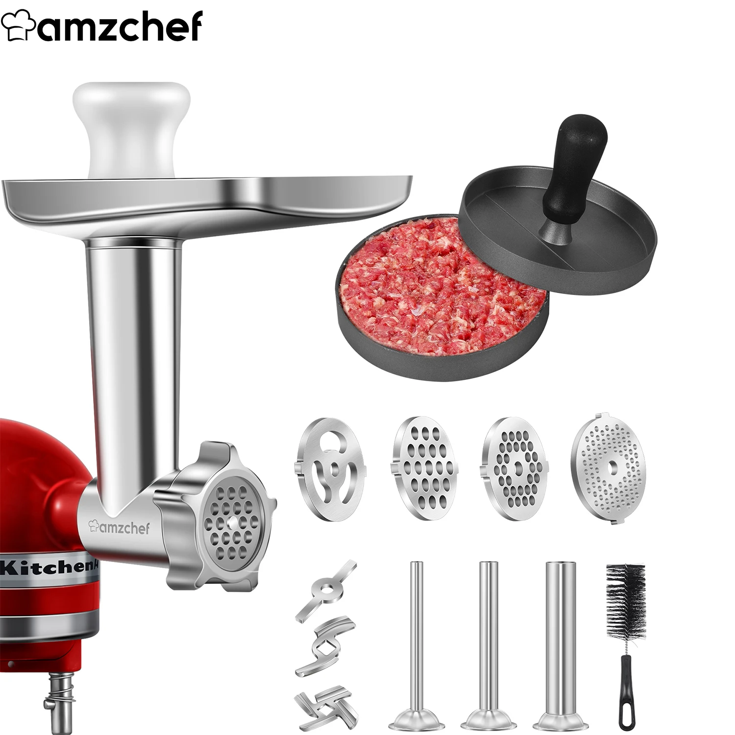AMZCHEF-Mezclador de alimentos para el hogar, picadora, accesorios de salchicha con prensa de hamburguesas para albóndigas, carne, pasta, KitchenAid