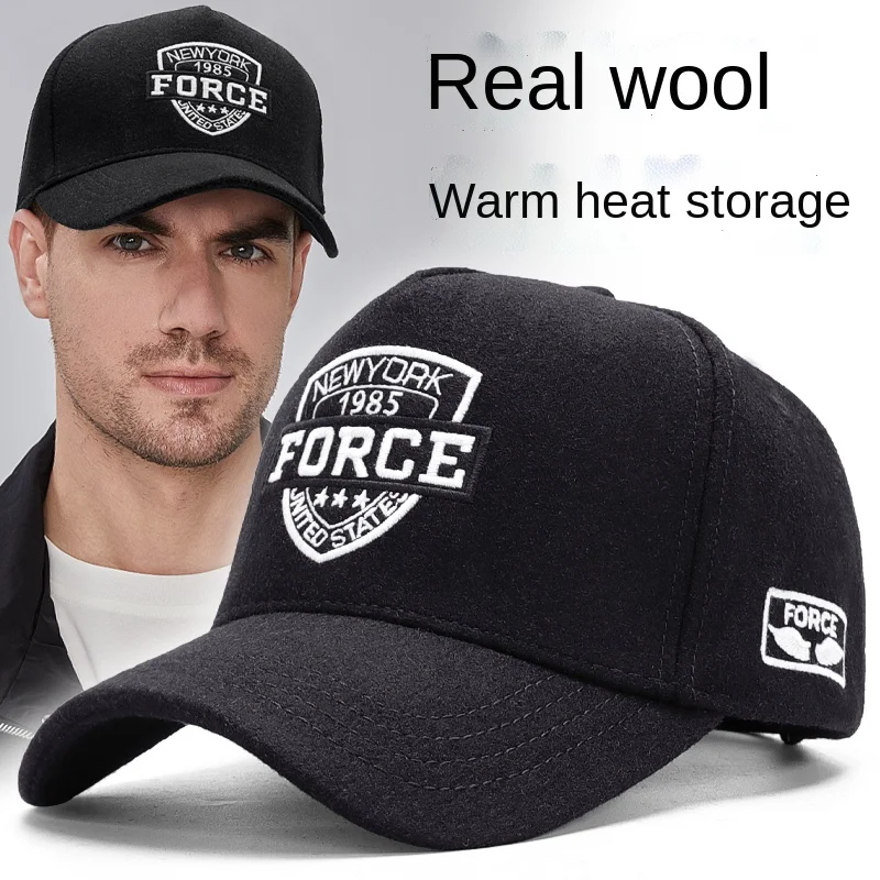 Men's Baseball Cap Wool Tweed High Top Hat Winter Thickened Warm Big Head Circumference Male Trucker Cap Dad Hat Outdoor Hip Hop