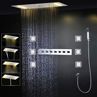 2022 luxury ceiling led shower system 380x700mm waterfall rainfall showerhead set bath thermostatic massage body jet faucets kit