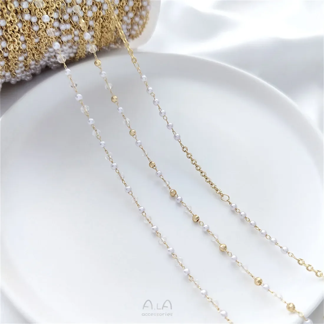 Искусственный жемчуг из 14-каратного золота золотые бусины хрустальные цепочки