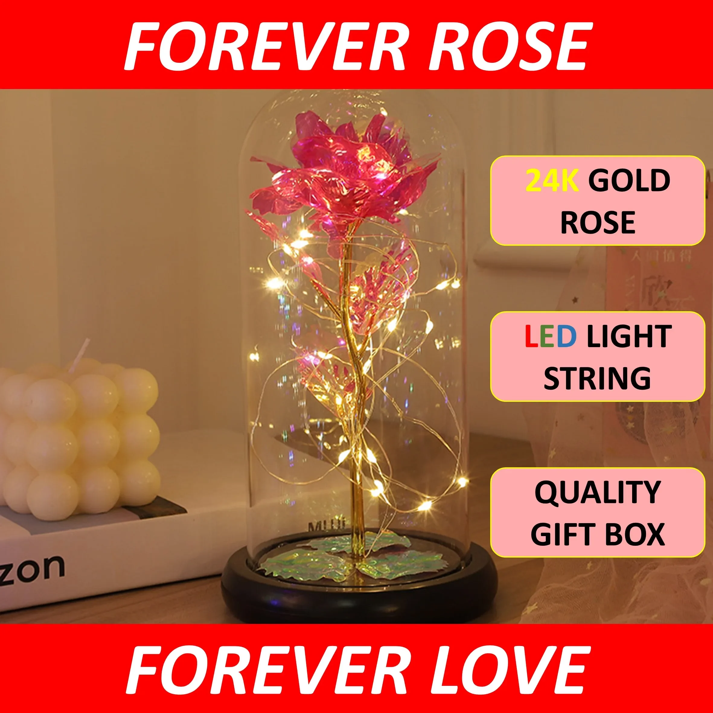 

24K Foil Plated Artifical Flowers Wedding Decor Lover Lighting Roses Creative Gift For Valentines Mothers Day