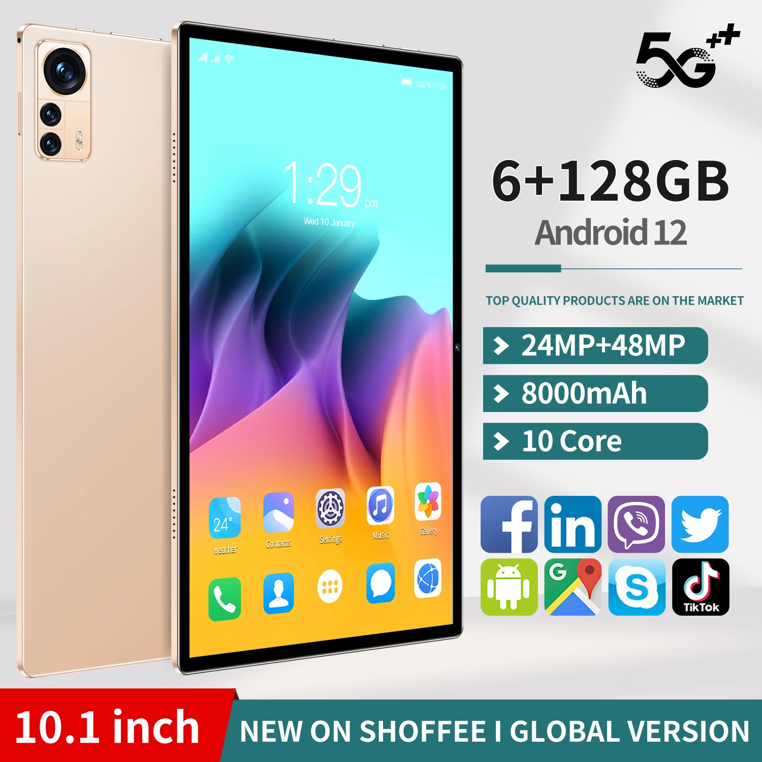 

10,1-дюймовый планшет Android 12 P70, 10,1 ГБ, Qualcomm 512, 870 мАч
