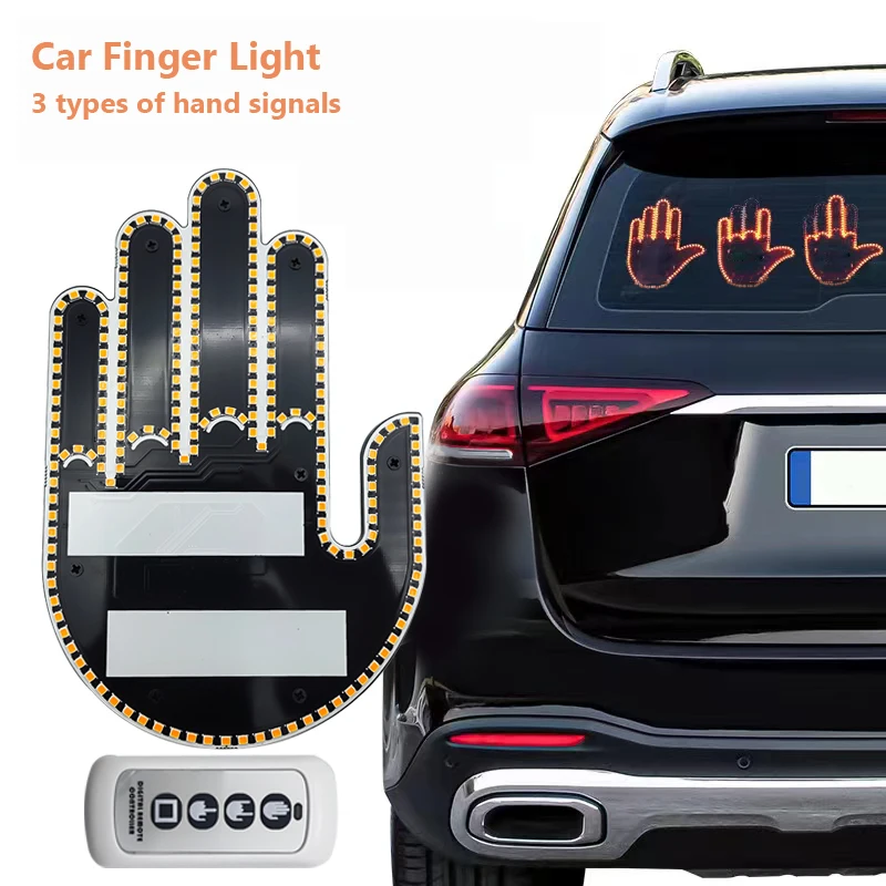 

Universal Car Finger Gesture LED Light With Remote Funny Middle Finger Lamp Road Rage Signs Car Decorative Atmosphere