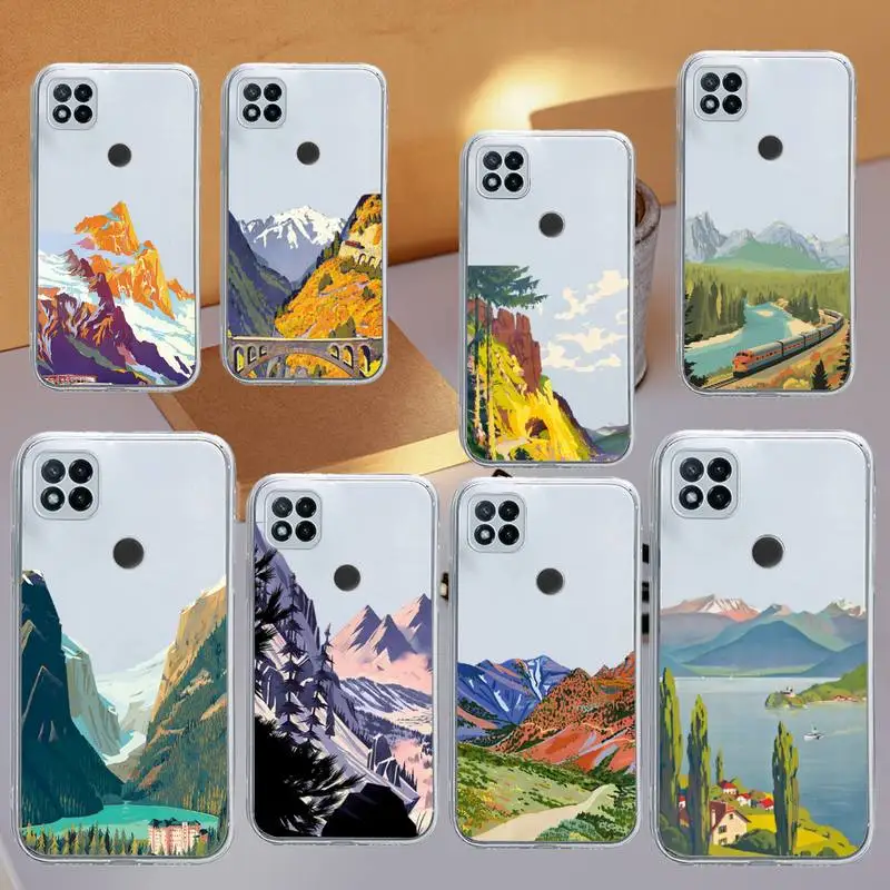 

Mountain View Illustrations Phone Case Transparent For Xiaomi Redmi note 12 11 7 8 9 10 E s i T X note ultra X3 pro 5G 4G