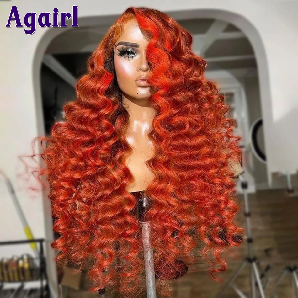 

Парик в Перуанском стиле от Wear Go Wig, бесклеевые, с глубокой волной, с имбирным, красным, коричневым узором, 4 Х6