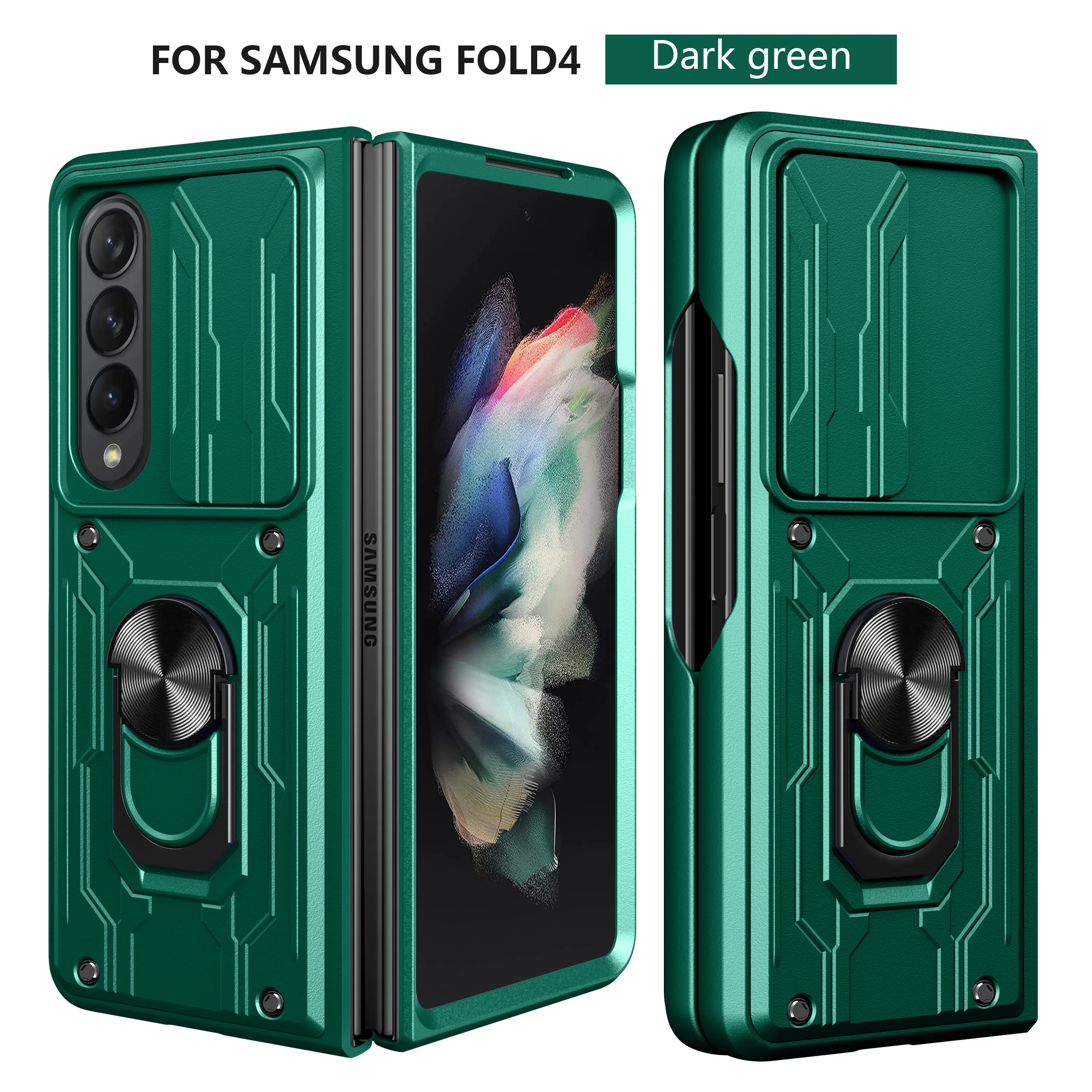 

Armor Shockproof Phone Case for Samsung Z Flip4 Z Fold4 Push Window With Card Slot Ring Stand Anti-fall Cover