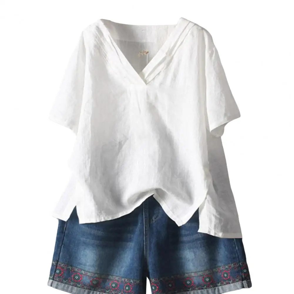 

Fashion Lightweight Irregular Split Hem Summer Oversized Retro Texture Shirt Female Clothing Shirt Top Vintage Blouse