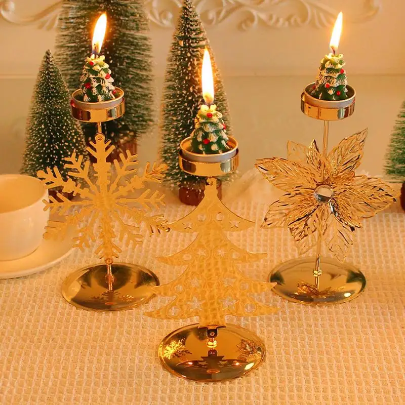 Creative Wrought Iron Candlestick Christmas Tree Snowflake Candle Stand Home Desktop Ornament