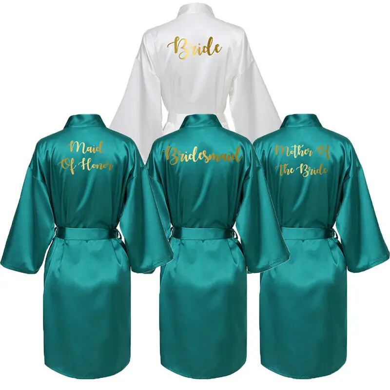 Silk Satin Robe Bride Robe Bridesmaid Robes Women Wedding Robes Bridal Robes Gold Robe Dressing Bathrobe Team Bride Gold Text