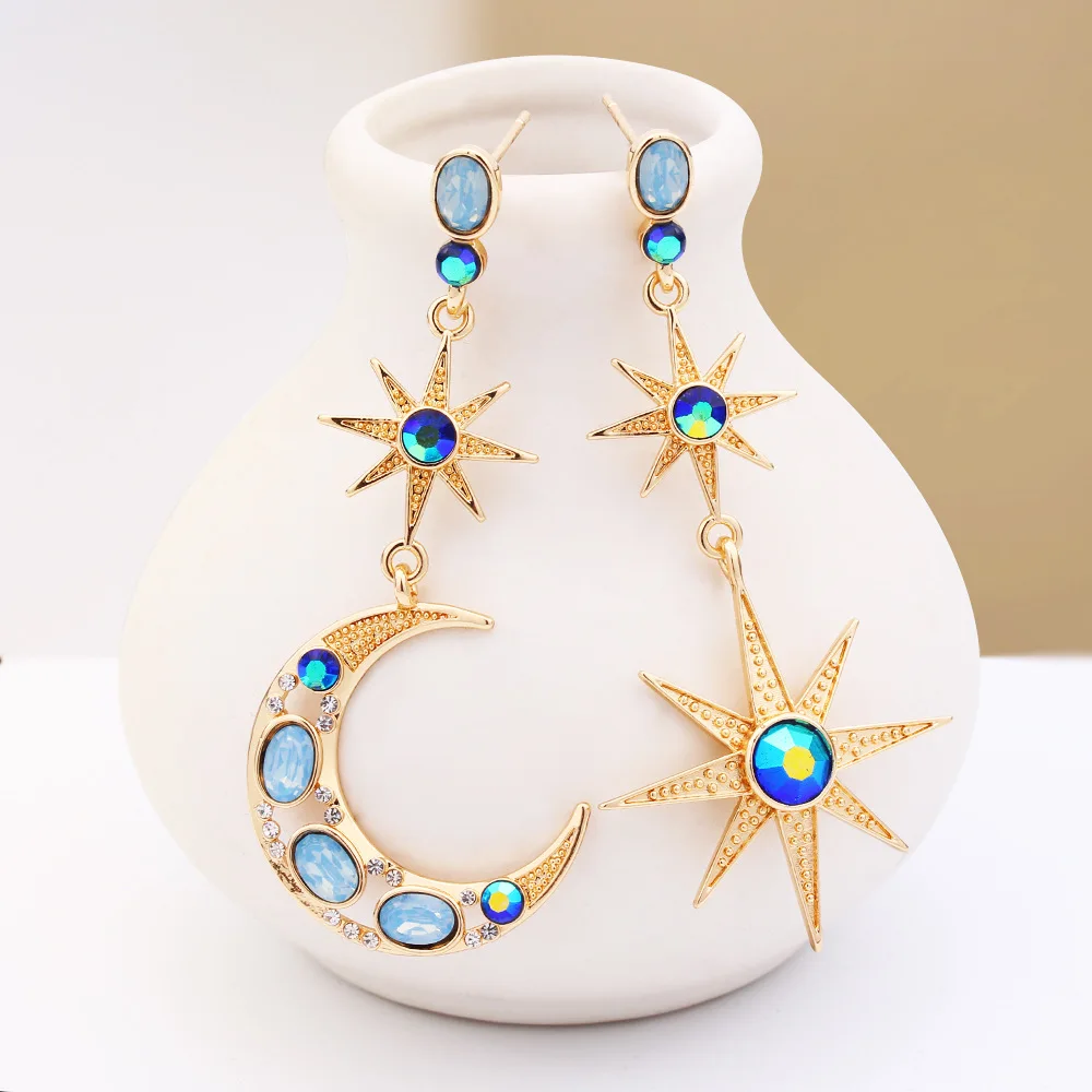 

Luxury Star Moon Earring Vintage Pendant Earrings For Women 2022 Hot Trendy Korean Hot Asymmetric Fashion Wedding Jewelry Gifts