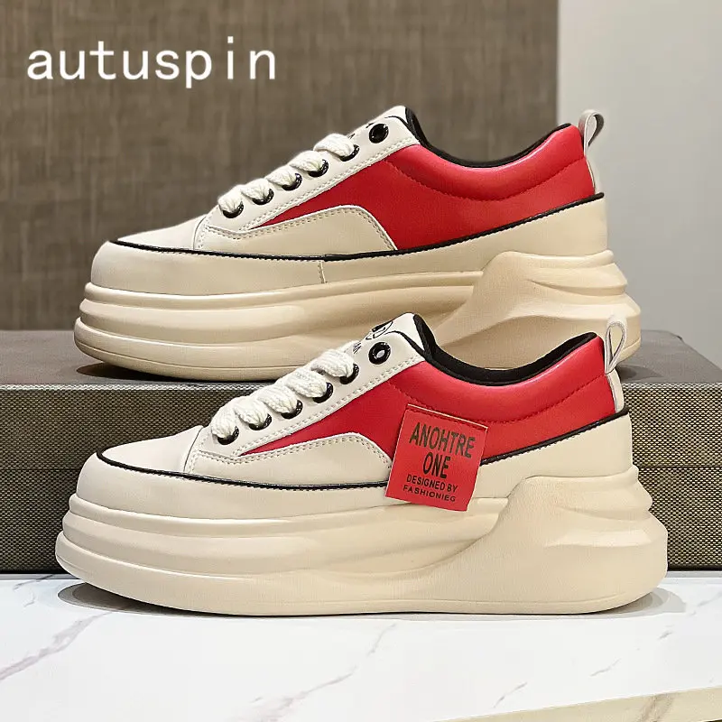 Autuspin Fashion Platform Skateboard Shoes Women Autumn New Arrival Genuine Leather Lace-up Casual Vulcanized Sneakers Woman
