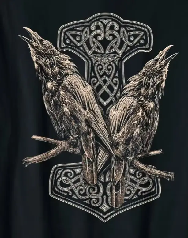 Фото Футболка Warrior's Crow Huginn and Munnin в скандинавском стиле, 100% хлопок, летняя повседневная мужская футболка с круглым вырезом и короткими рукавами, уличная одежда №1