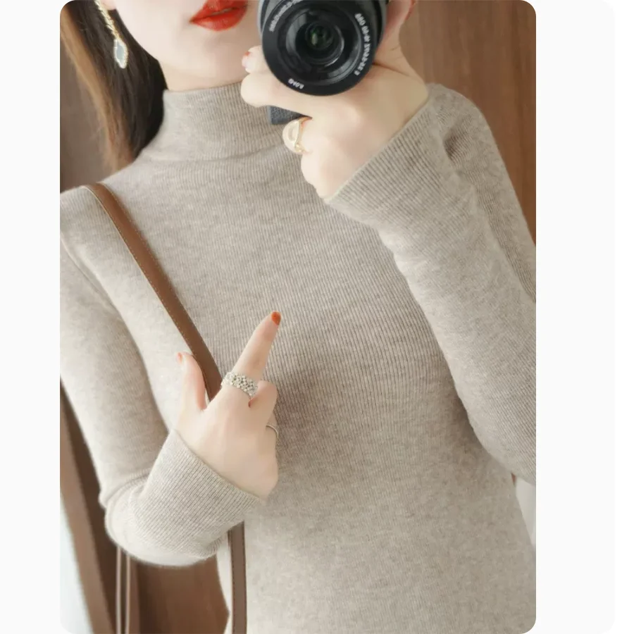 

Autumn and Winter 2022 New Half High Collar Undercoat Women's Sweater Slim Pullover Skinny Long Sleeve Knitted Top