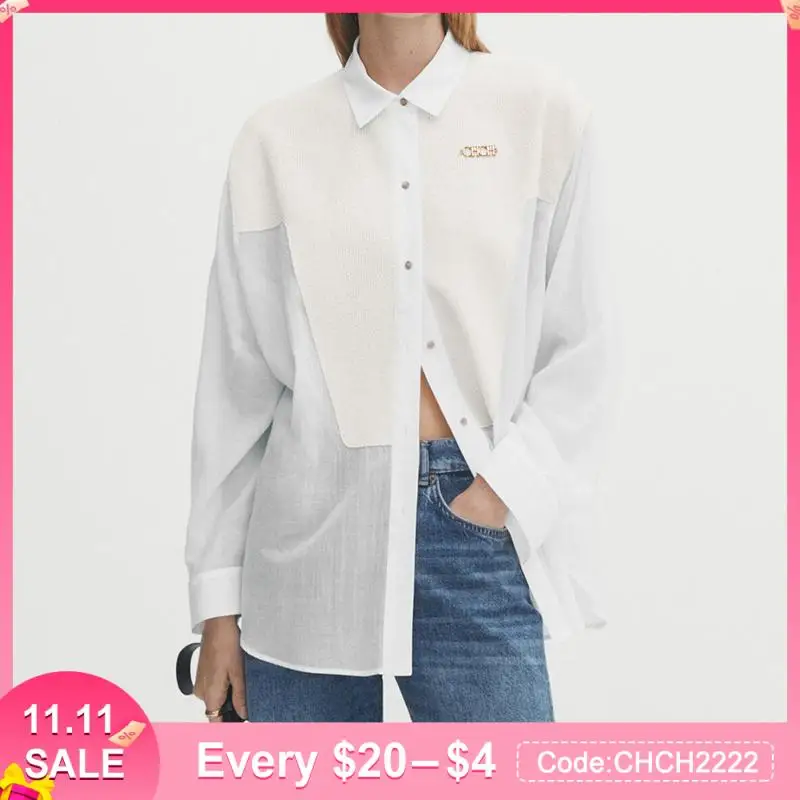 

Office Ladies Elegant Blouse Luxury Design Brand Patchwork Women's Shirt Cotton Casual Shirts Long Sleeve Loose Lady Top