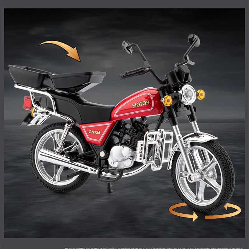 Фото Модель мотоцикла Suzuki GN125 (1/12), литая, классическая, спортивная, для досуга, из металла, уличный круизер, со звуком и светом, игрушка для детей, подарок №4