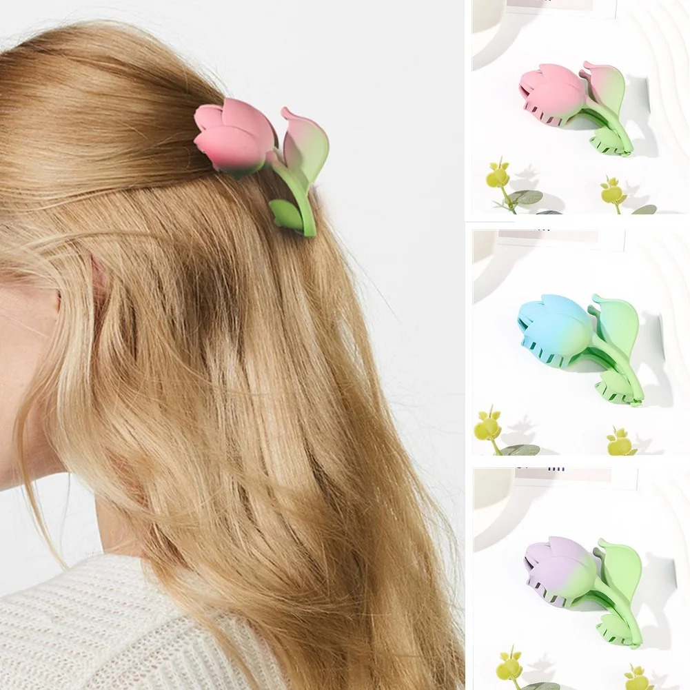 

Korean Sweet 3D Tulip Flower Crab Hair Claws For Women Girls Elegant Ponytail Shark Hairpin Hair Clip Leaves Hair Accessories