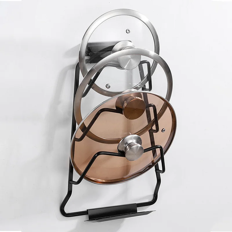 

Kitchen Tools Wall Mounted Pot Lid Rack Stand Aluminum Pan Cover Holder Cutting Board Storage Shelf Punch-free Drain Holder