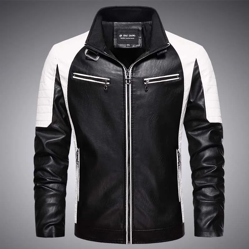 

2023 Men's New PU Leather Multicolor Leather Jacket Youth Stand Collar Handsome Business Motorcycle Leather Jacket