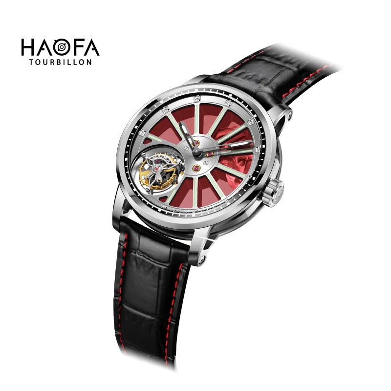 Фото Механические часы Haofa Real Flying Tourbillon для мужчин, сапфировые, скелетонизированные, с ручным заводом, мужские часы класса люкс для бизнеса, модель 1925A №2