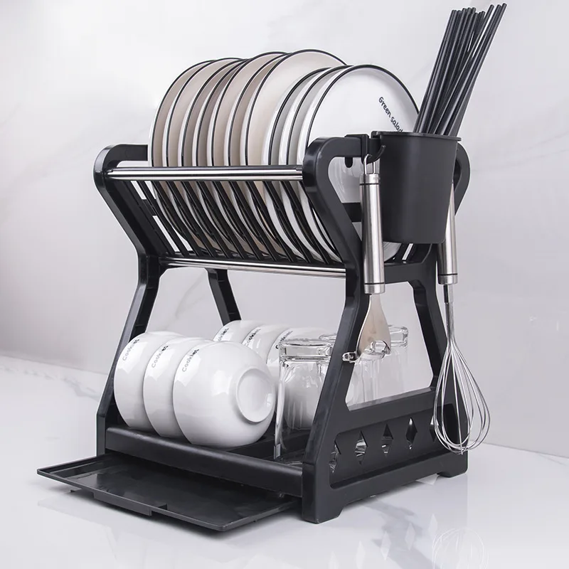

Dish Drying Rack Kitchen Supplies Dish Storage Drain Rack Multifunctional Double-Layer Dish Filter Rack Kichen Tools Organizer