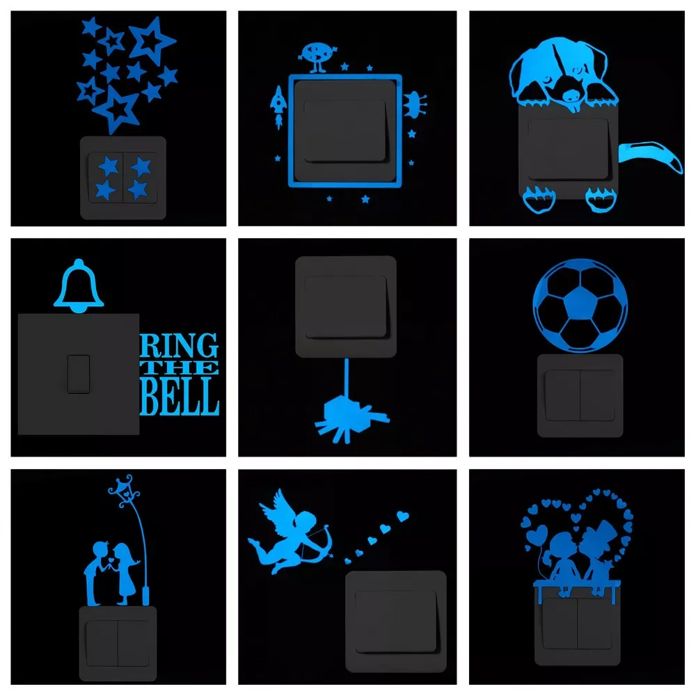 

Hot Blue-light Luminous Switch Sticker Home Decor Cartoon Glowing Wall Stickers Dark Glow Decoration Sticker, Cat/Fairy/Moon Sta