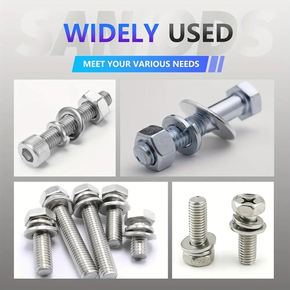 260 шт. Ассортимент стопорных и плоских шайб из нержавеющей стали M3 M4 M5 M6 M8 M10